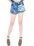 Pantalones cortos desgastados con estrellas y rayas desgastadas en azul gloria descolorida, talla S/M