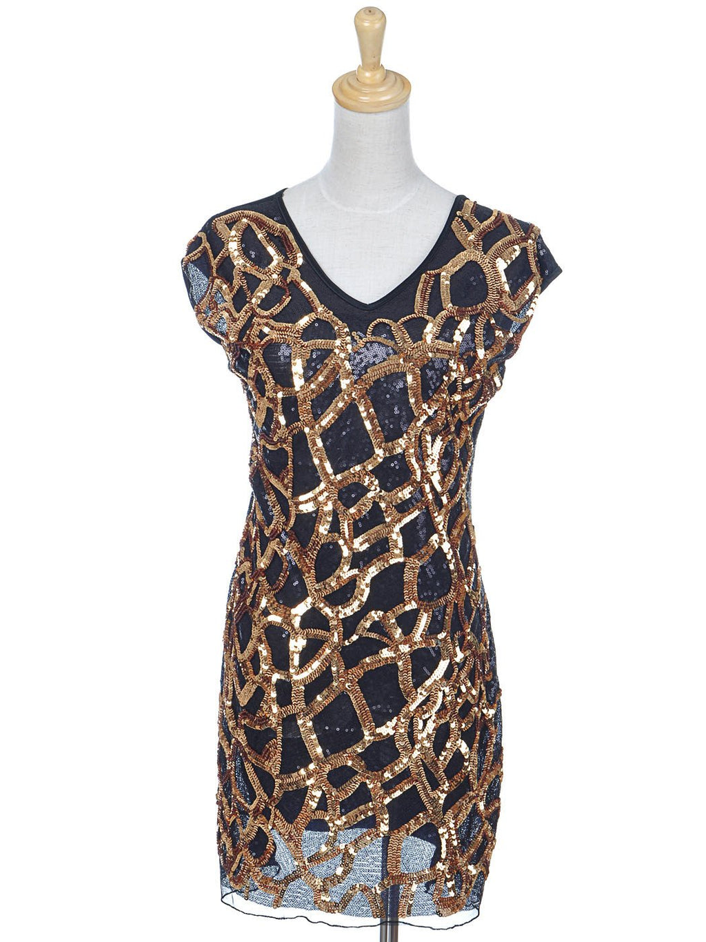 Vestido de Nochevieja de Anna-Kaci con diseño de lentejuelas doradas metalizadas