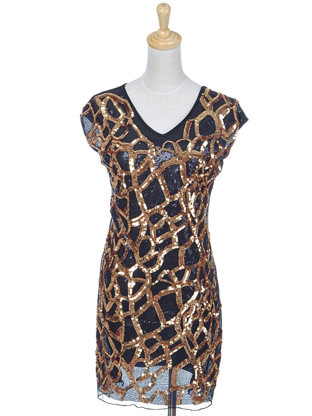 Vestido de Nochevieja de Anna-Kaci con diseño de lentejuelas doradas metalizadas