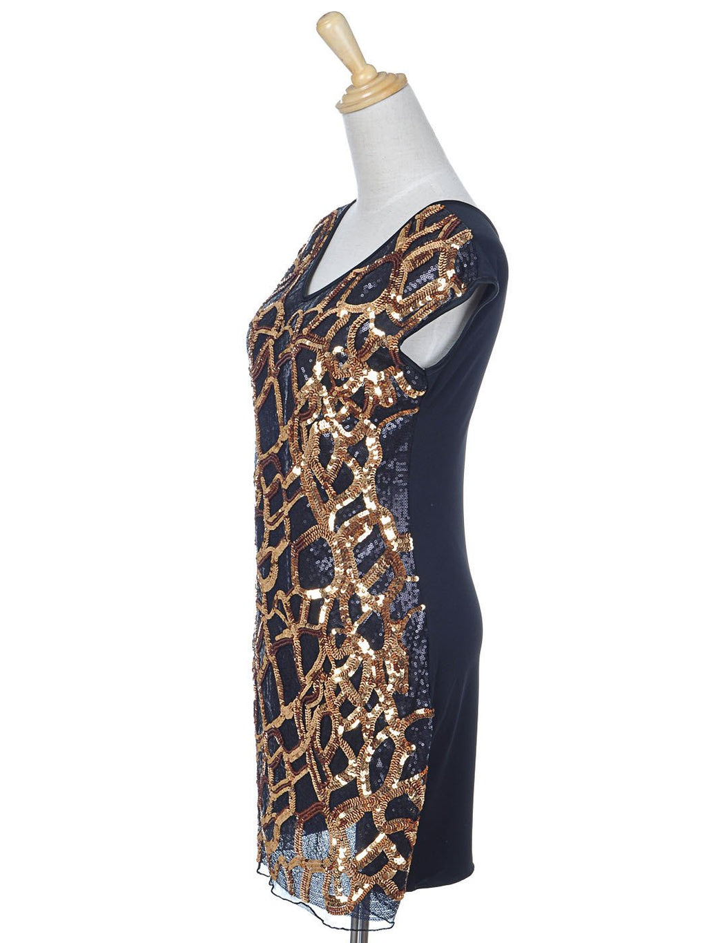 Vestido de Nochevieja de Anna-Kaci con diseño de lentejuelas doradas metalizadas