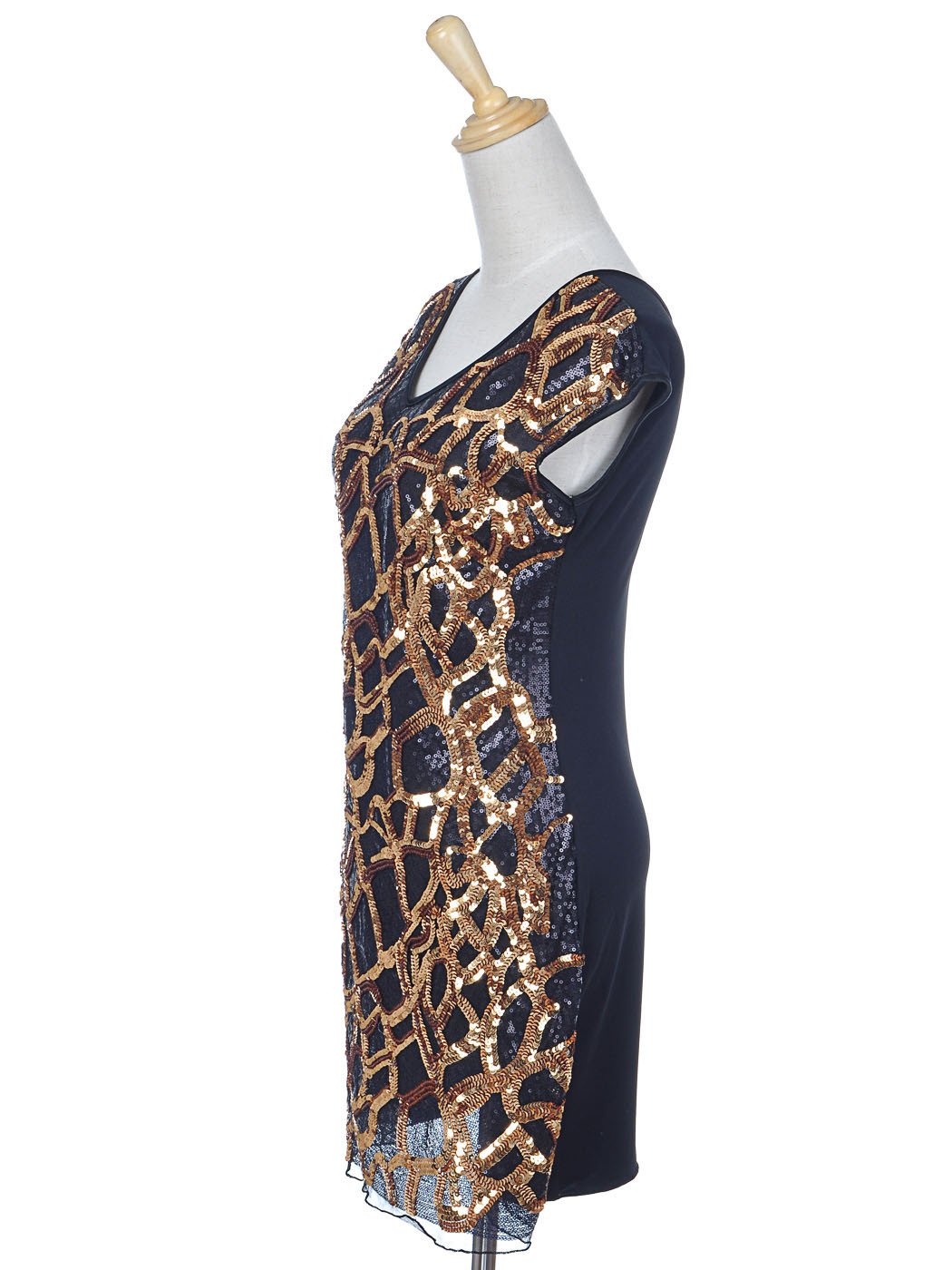 Vestido de Nochevieja de Anna-Kaci con diseño de lentejuelas doradas metalizadas