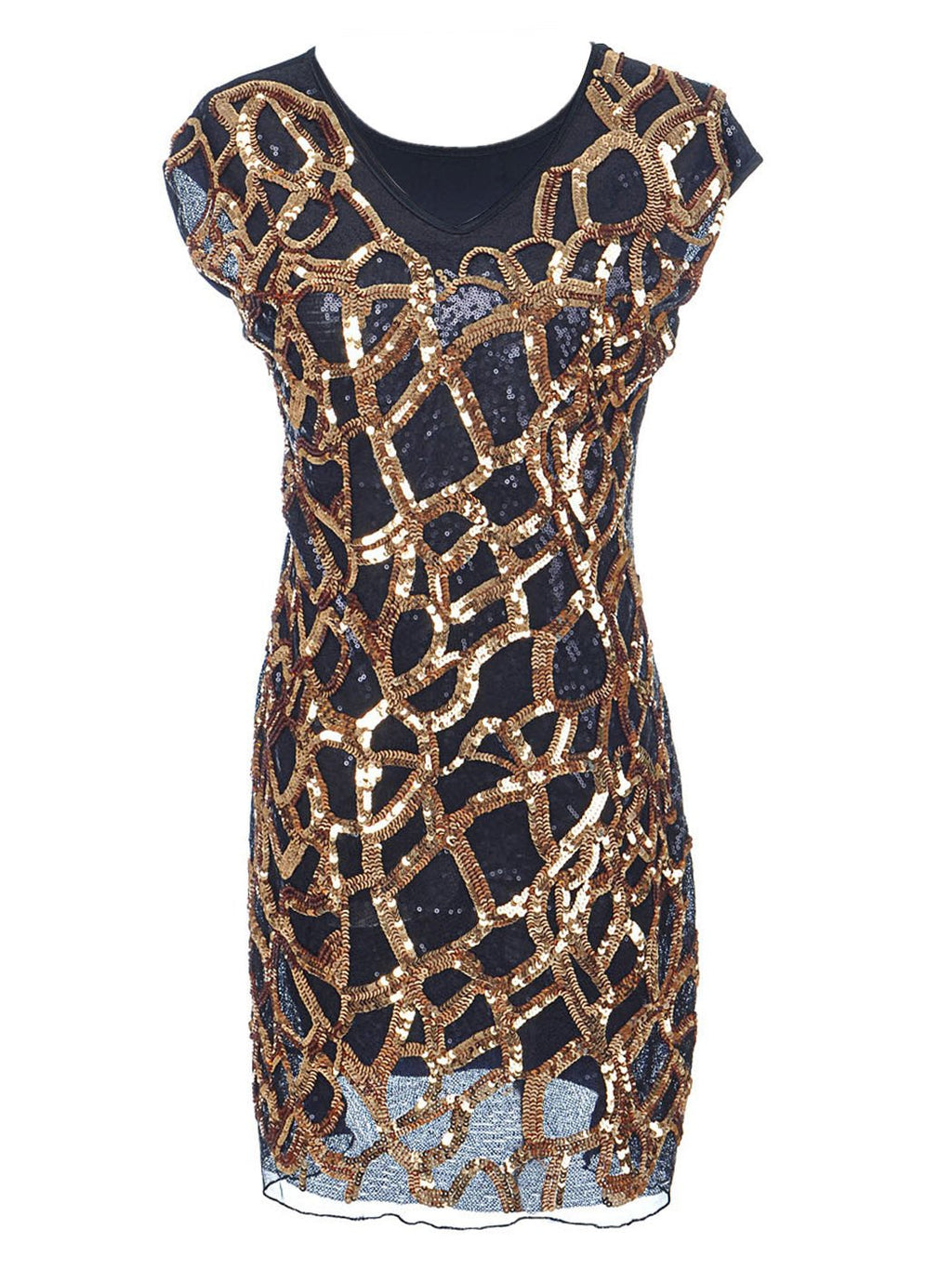 Vestido de Nochevieja de Anna-Kaci con diseño de lentejuelas doradas metalizadas