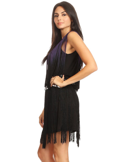 Vestido deslumbrante con borlas y ribete de flecos