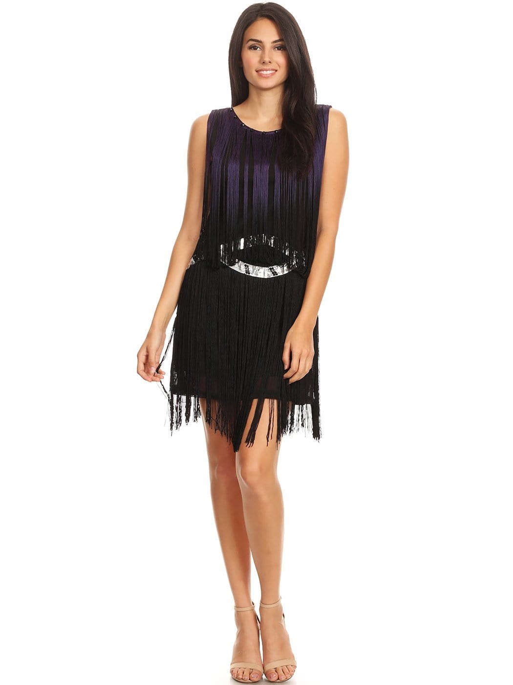 Vestido deslumbrante con borlas y ribete de flecos