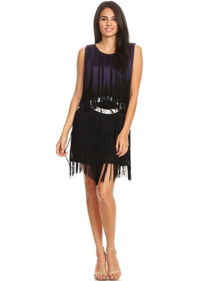 Vestido deslumbrante con borlas y ribete de flecos