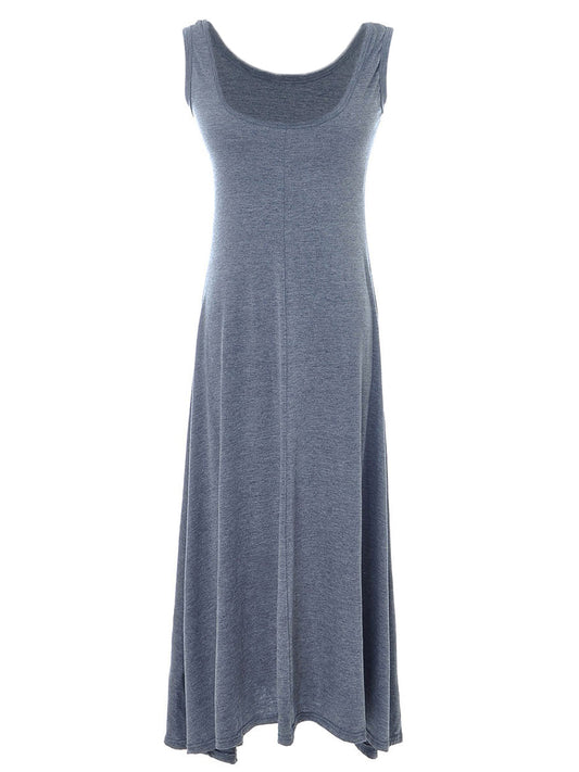 Womens Grey Flowy Scoop Neck Sleeveless Ankle Length Long Maxi Dress, Grey, Small / Medium