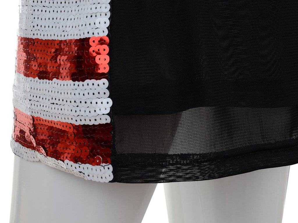 Vestido patriótico de lentejuelas con bandera estadounidense y tirantes finos sin mangas