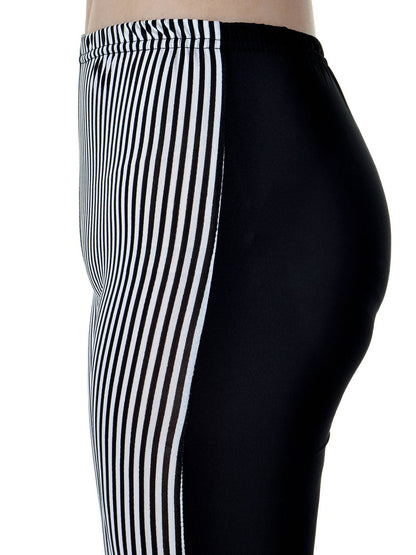 Leggings largos ajustados de cintura alta con rayas verticales en la parte delantera, color negro, talla S/M