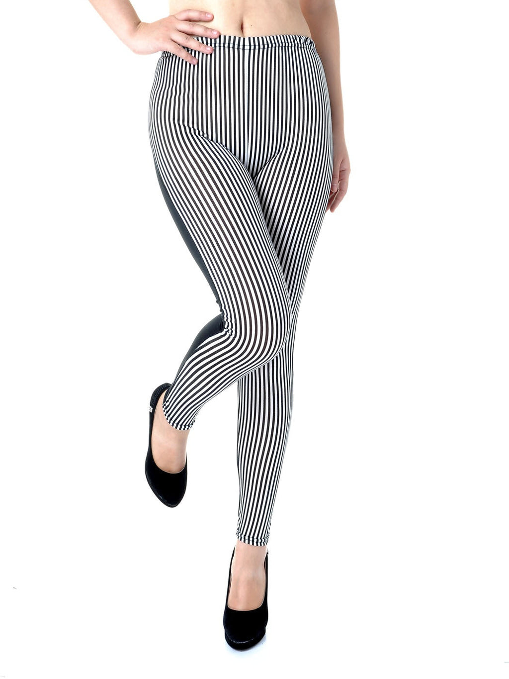 Leggings largos ajustados de cintura alta con rayas verticales en la parte delantera, color negro, talla S/M