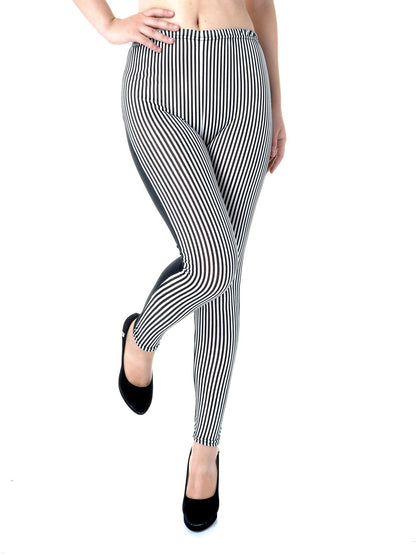 Leggings largos ajustados de cintura alta con rayas verticales en la parte delantera, color negro, talla S/M