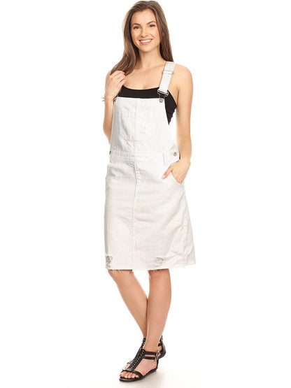 Distressed Denim Overall Midi Dress