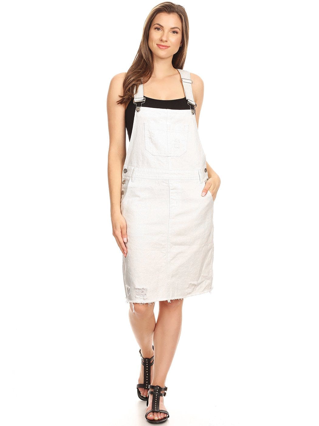Vestido midi con peto de mezclilla desgastado