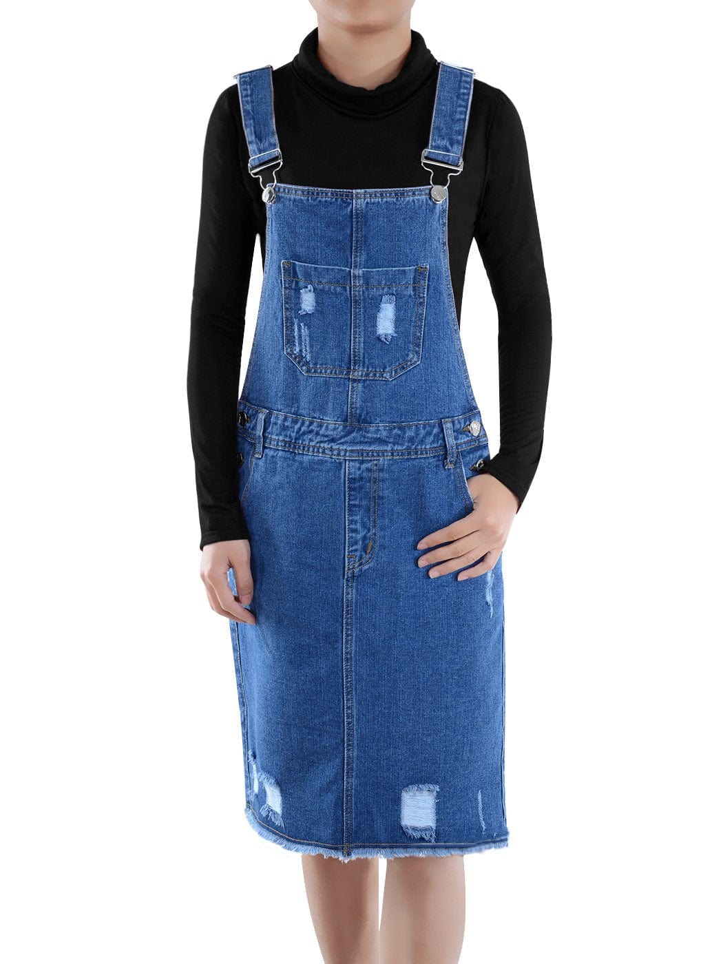 Vestido midi con peto de mezclilla desgastado