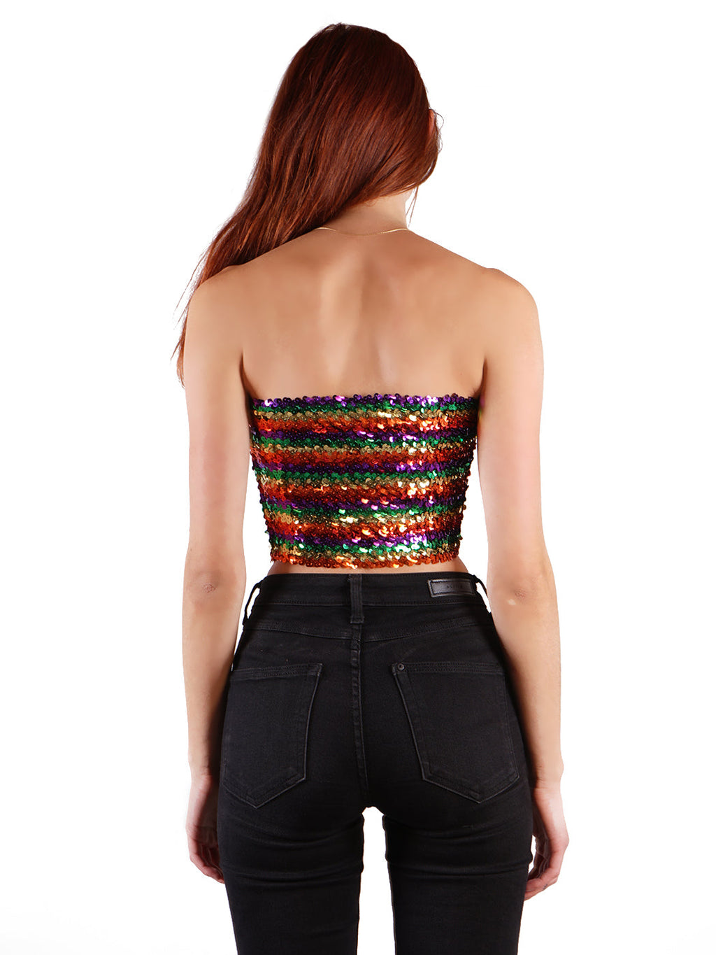Bandeau sin tirantes con lentejuelas y purpurina