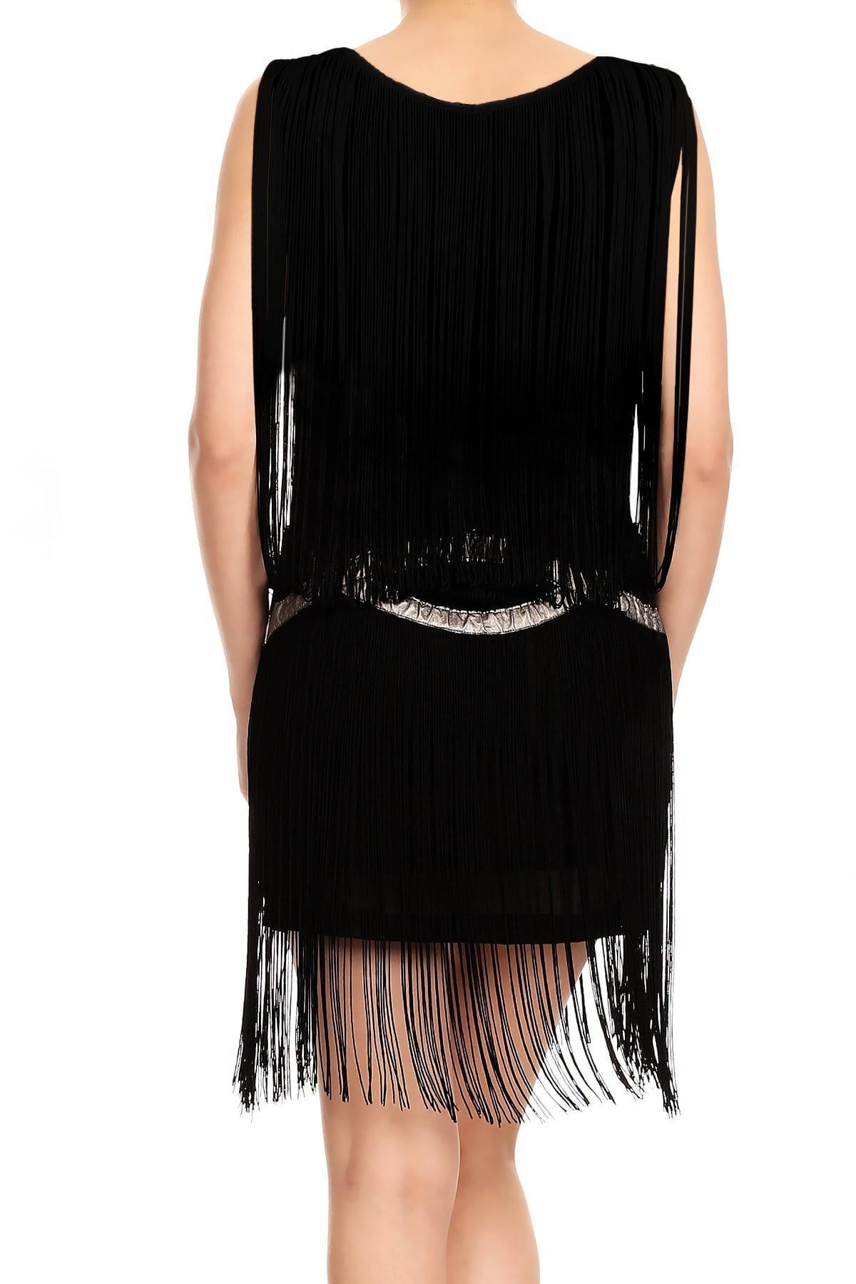 Vestido deslumbrante con borlas y ribete de flecos