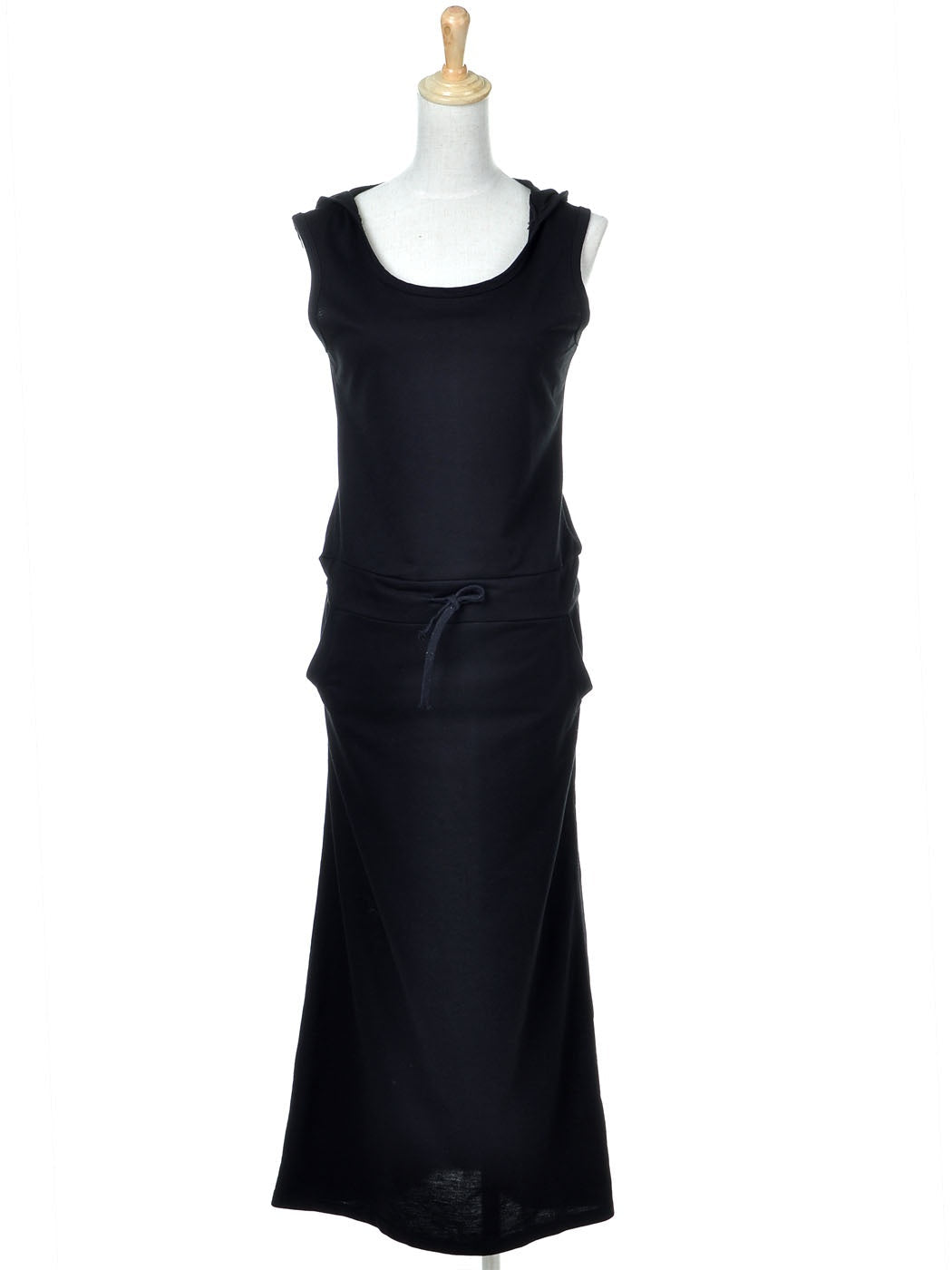Vestido largo con capucha, sin mangas y cordón ajustable, inspirado en el deporte, color negro, talla S/M