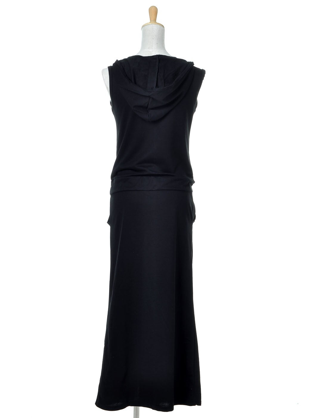 Vestido largo con capucha, sin mangas y cordón ajustable, inspirado en el deporte, color negro, talla S/M