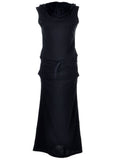 Vestido largo con capucha, sin mangas y cordón ajustable, inspirado en el deporte, color negro, talla S/M