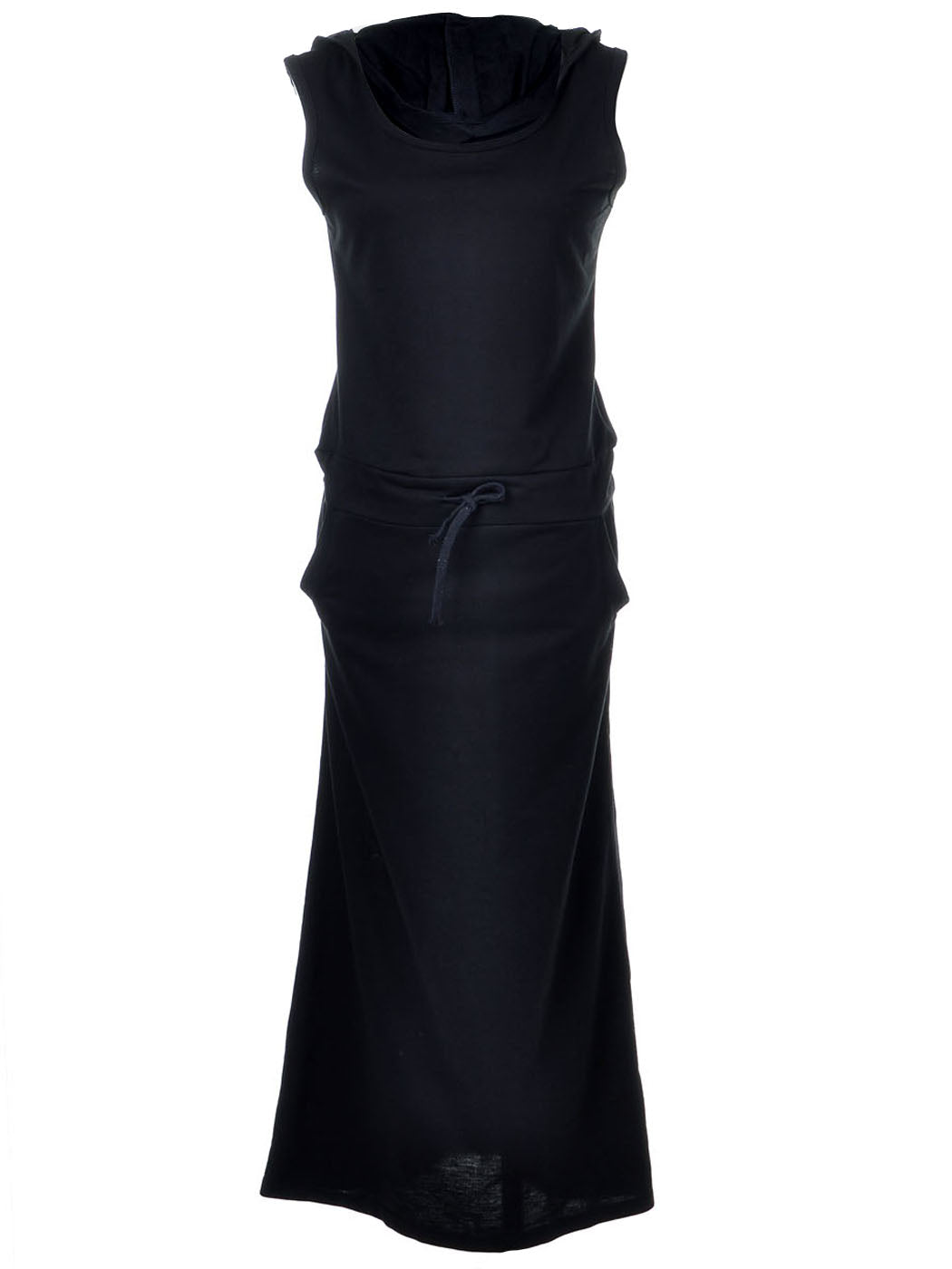 Vestido largo con capucha, sin mangas y cordón ajustable, inspirado en el deporte, color negro, talla S/M