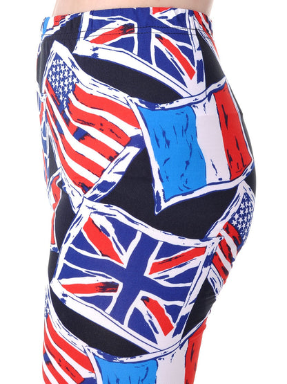 Leggings con diseño de boceto con banderas patrióticas en rojo, blanco y azul