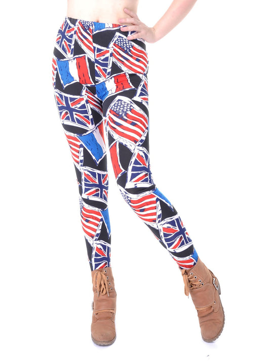 Leggings con diseño de boceto con banderas patrióticas en rojo, blanco y azul