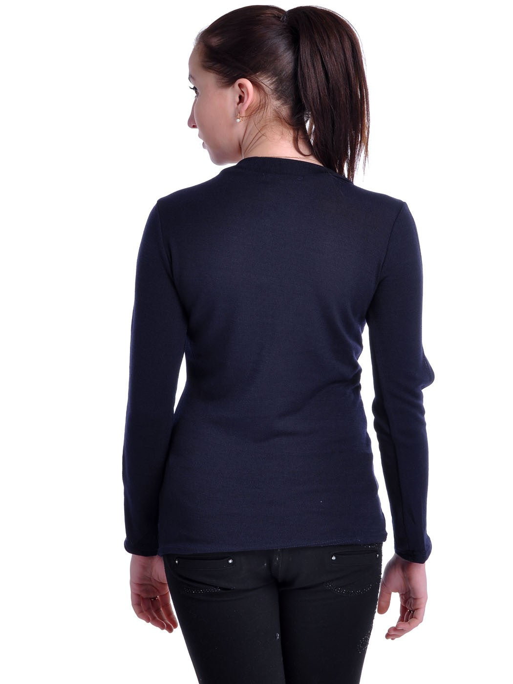 Dark Navy Blue Vertical Triple Slash Open Sleeves Pullover Top