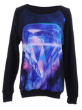 Suéter con estampado inspirado en el bosque y galaxia de diamantes grandes en color negro talla S/M