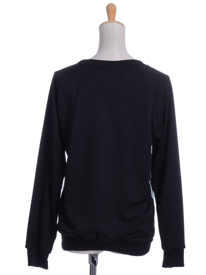 Suéter con estampado frontal de monstruos de fiesta, coloridos, lindos y locos, talla S/M, color negro