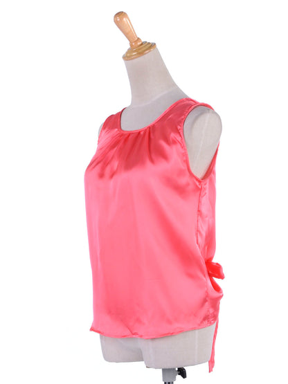 Top de satén con escote plisado y lazo en la espalda, corte en V bajo, talla S/M