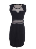 Vestido negro con escote geométrico, mangas cortas y paneles transparentes, talle S/M