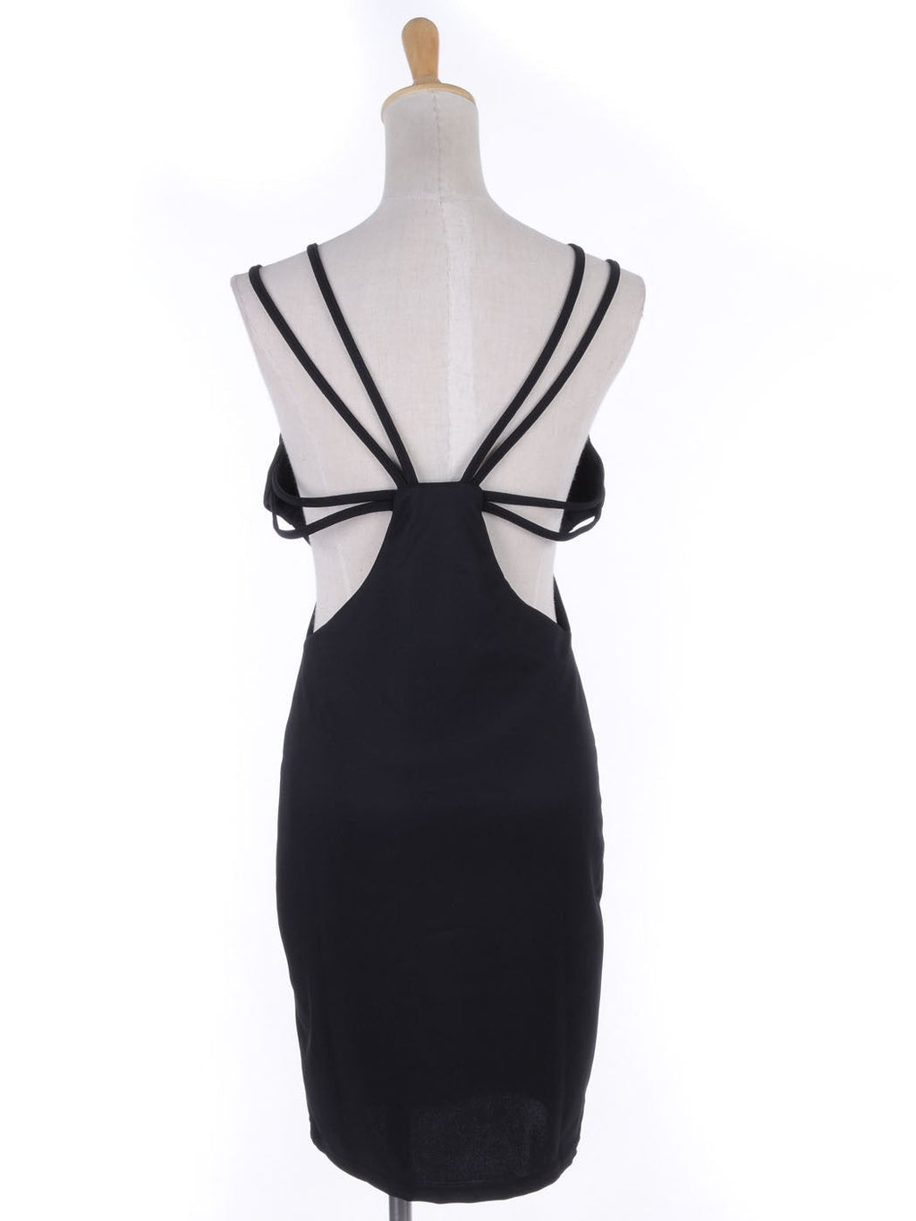 Vestido de cóctel con múltiples tiras y escote en el centro en color negro talla S/M