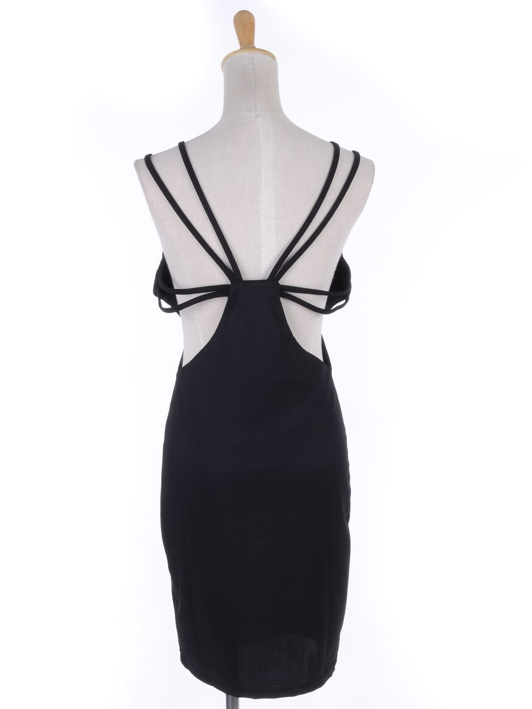 Vestido de cóctel con múltiples tiras y escote en el centro en color negro talla S/M