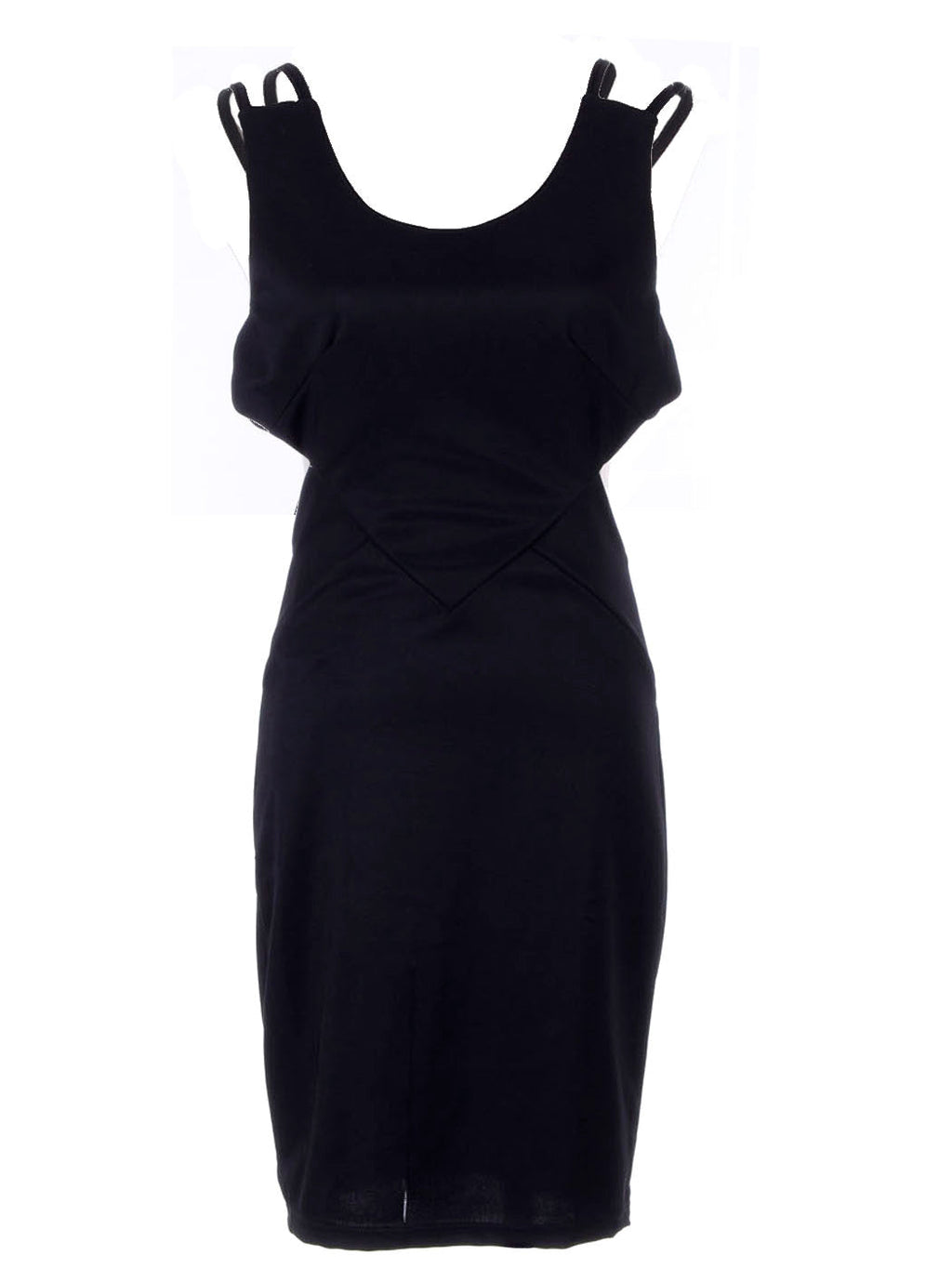 Vestido de cóctel con múltiples tiras y escote en el centro en color negro talla S/M