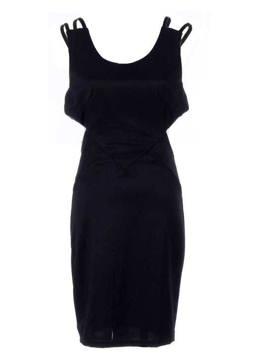 Vestido de cóctel con múltiples tiras y escote en el centro en color negro talla S/M
