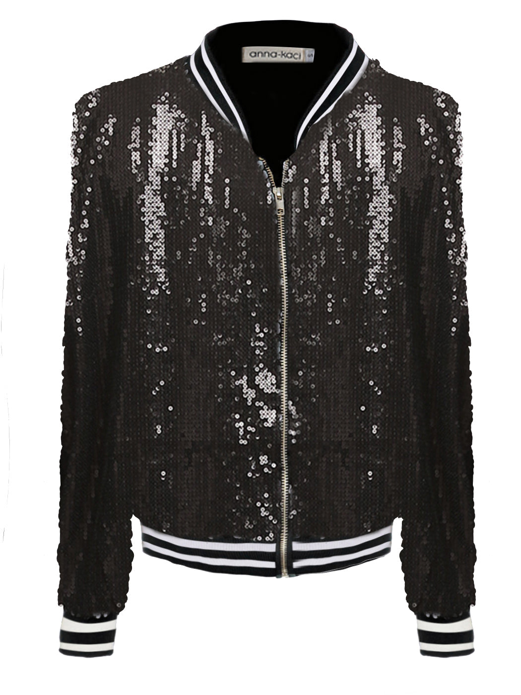 Chaqueta universitaria con lentejuelas metálicas a rayas