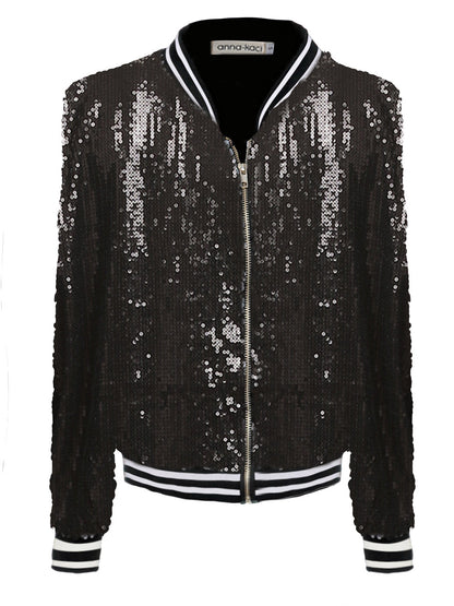 Chaqueta universitaria con lentejuelas metálicas a rayas