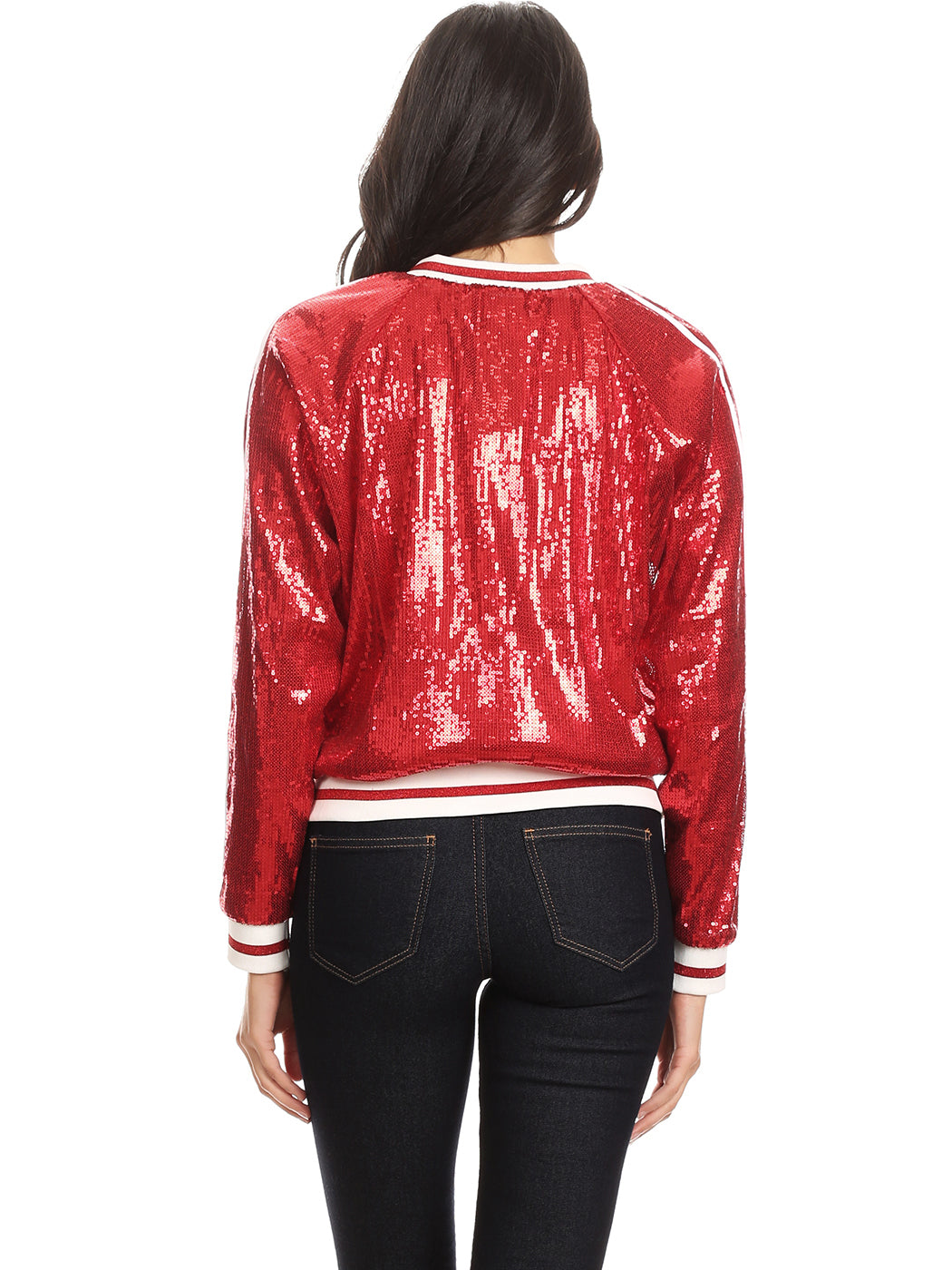 Chaqueta universitaria con lentejuelas metálicas a rayas
