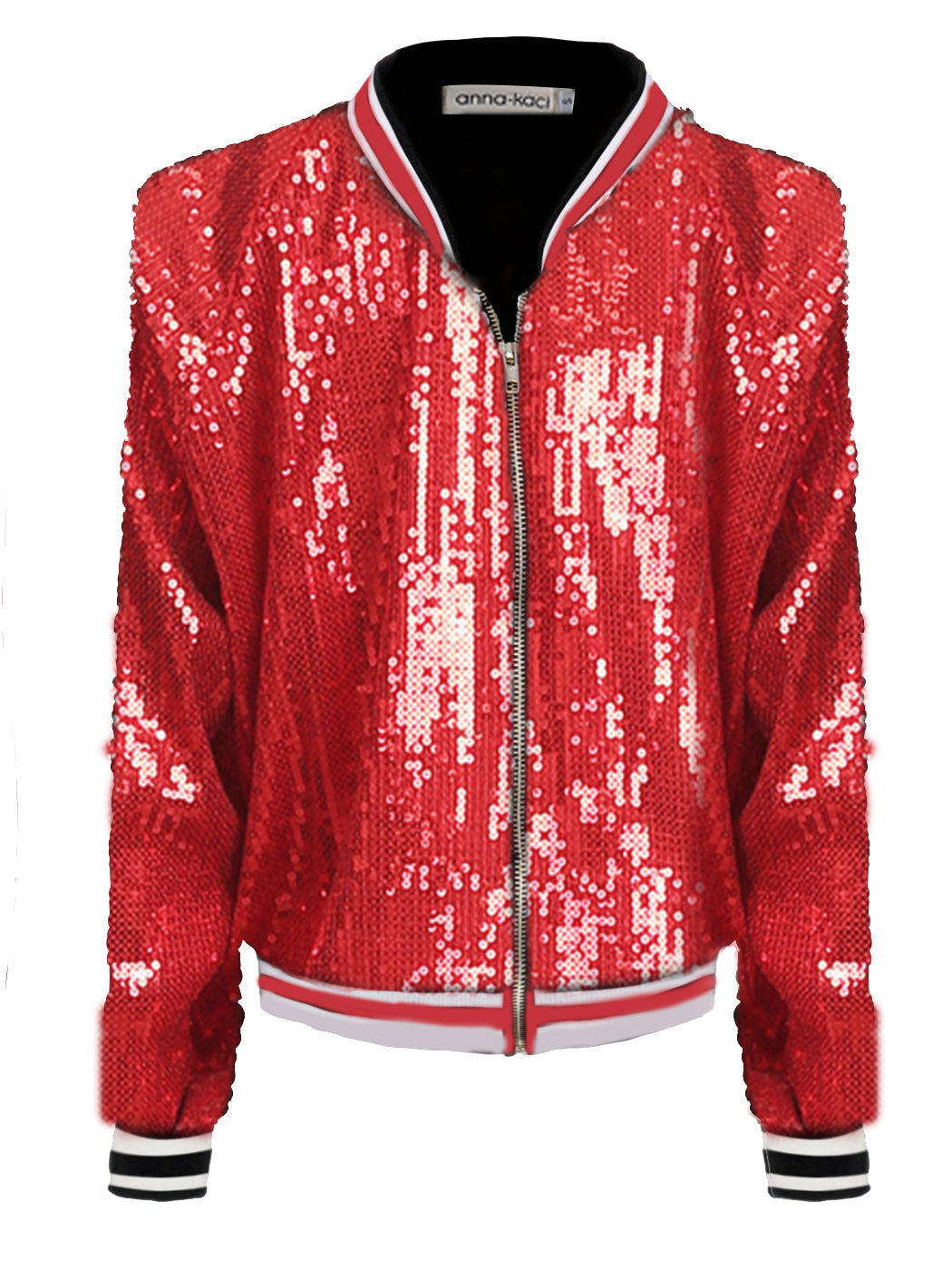 Chaqueta universitaria con lentejuelas metálicas a rayas