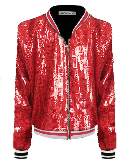 Chaqueta universitaria con lentejuelas metálicas a rayas