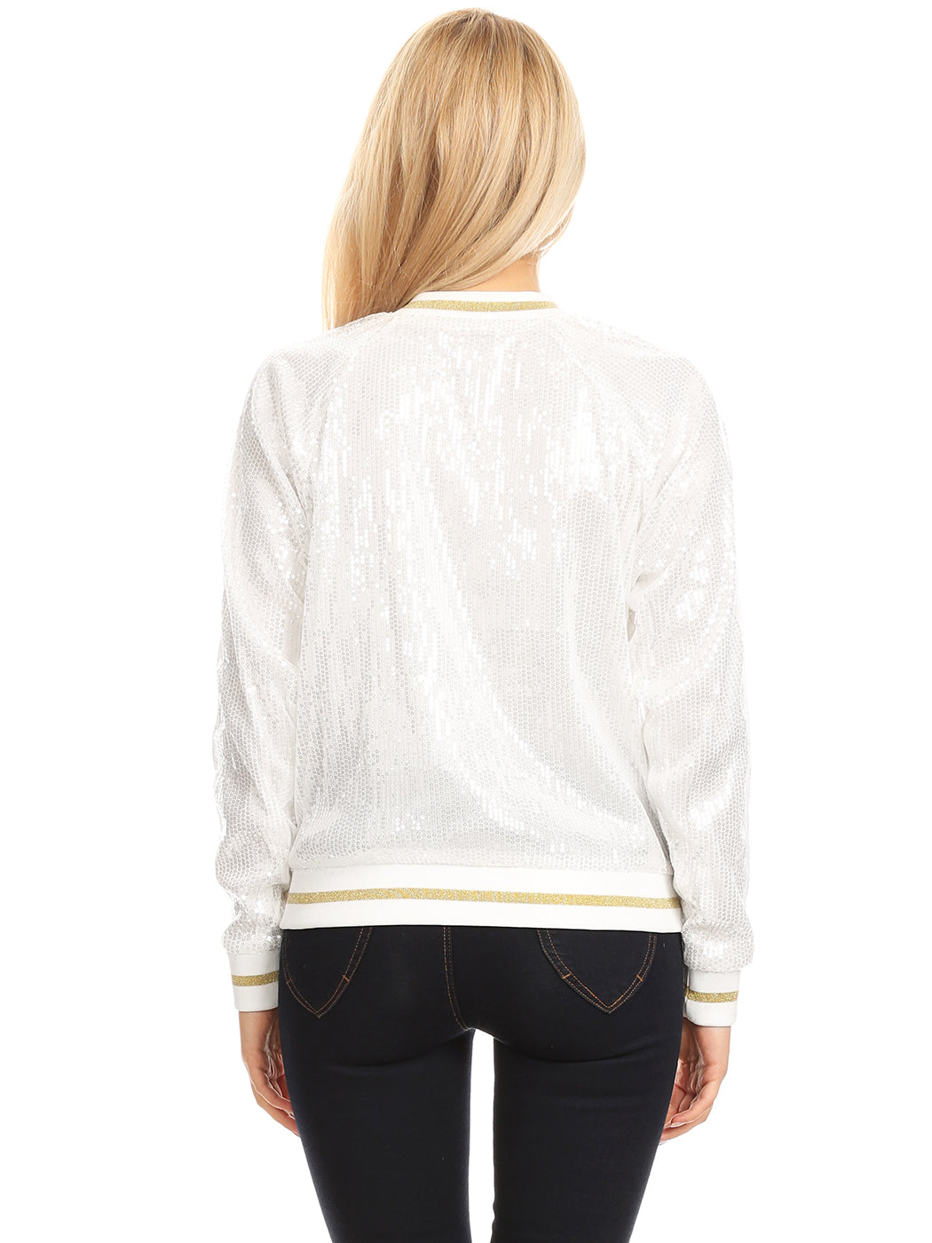 Chaqueta universitaria con lentejuelas metálicas a rayas