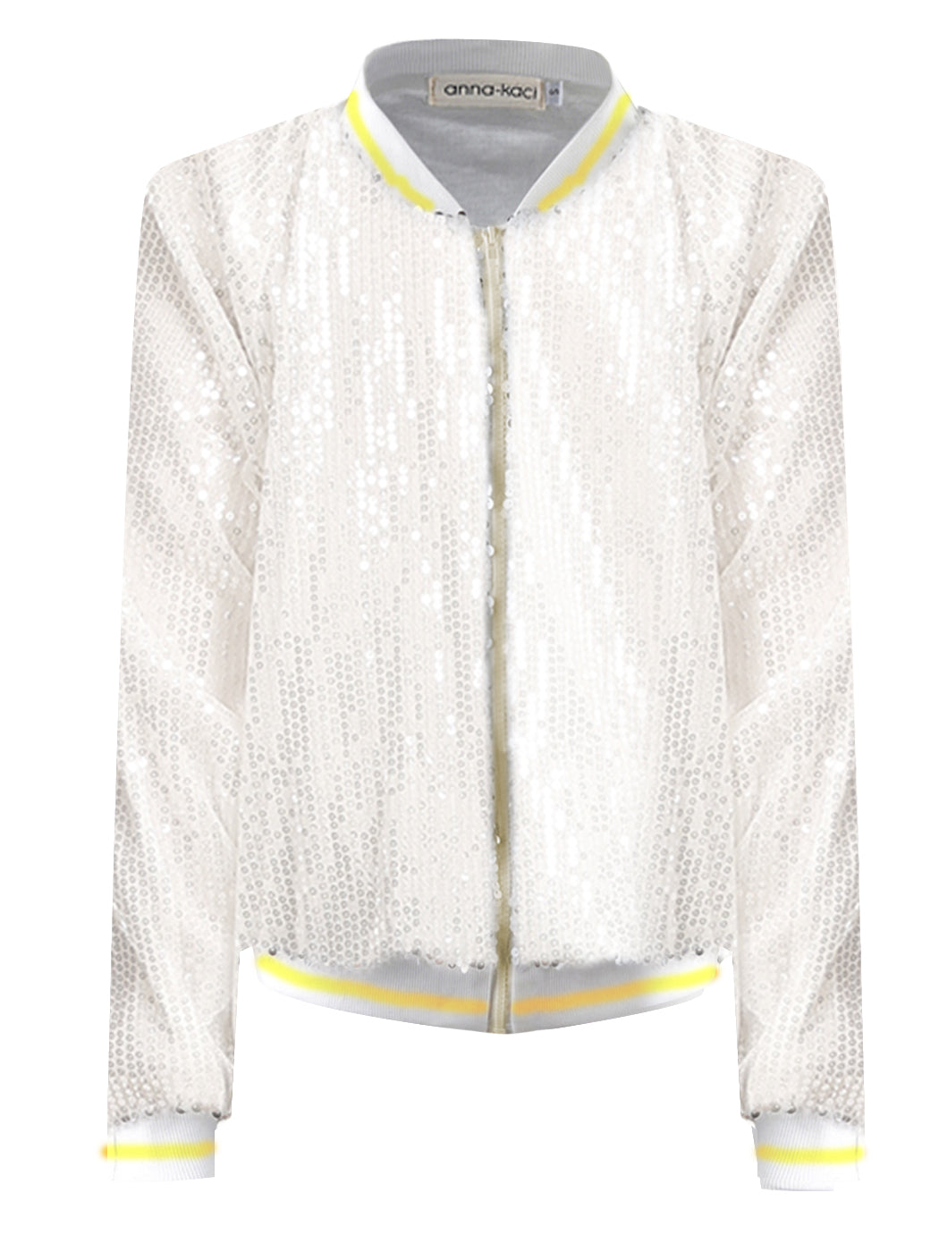 Chaqueta universitaria con lentejuelas metálicas a rayas