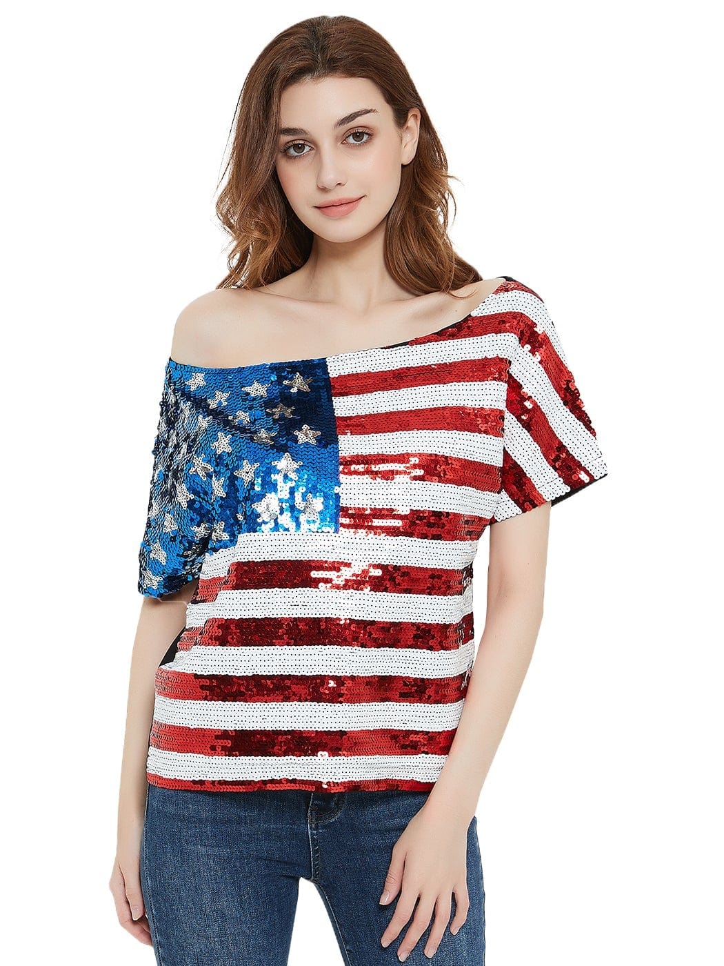 Camisola con lentejuelas patrióticas americanas