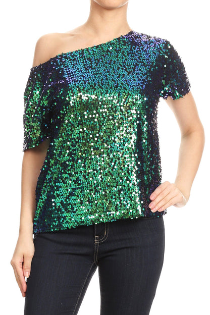 One Shoulder Sequin Top