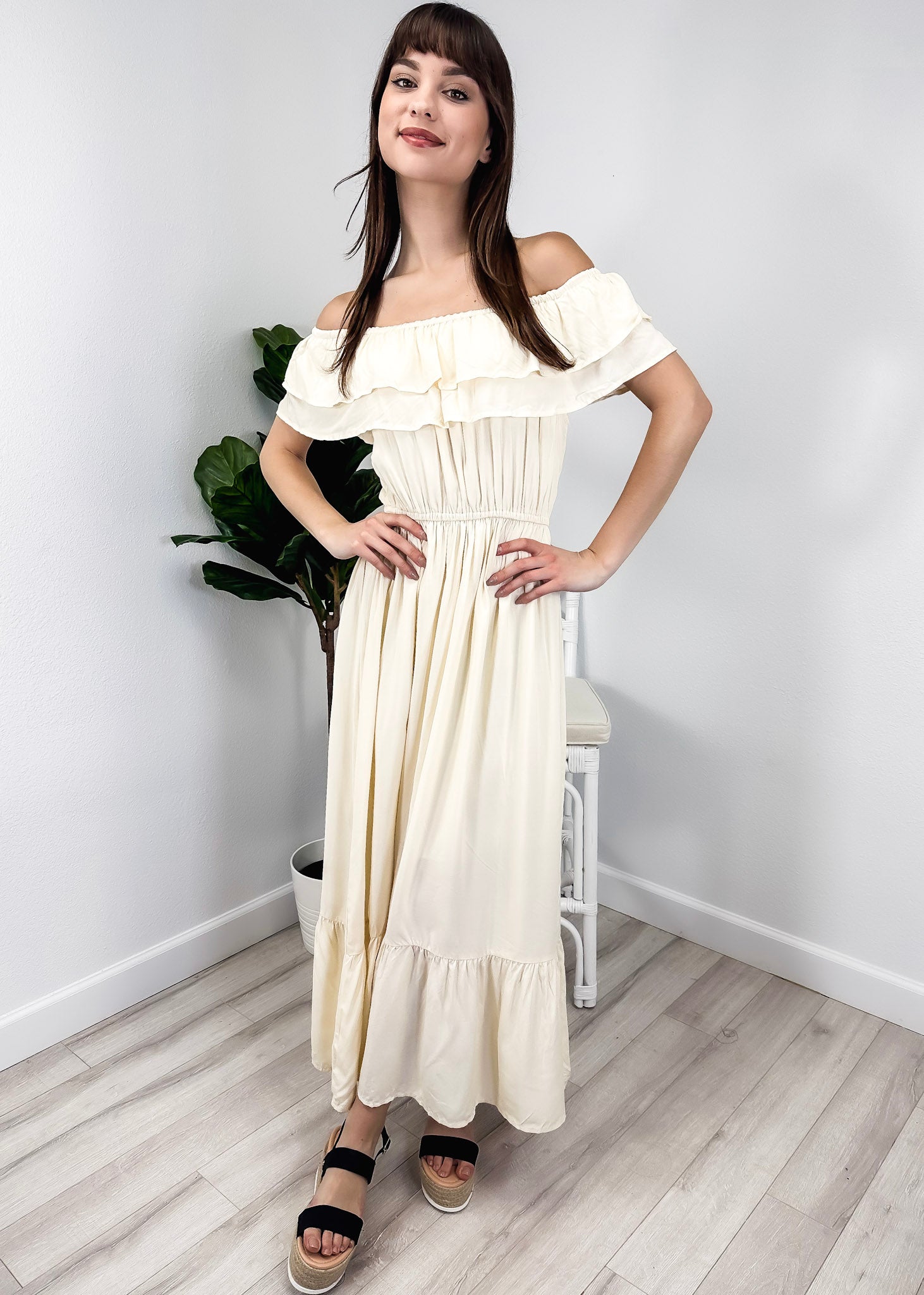 Vestido largo elástico con volantes de estilo griego