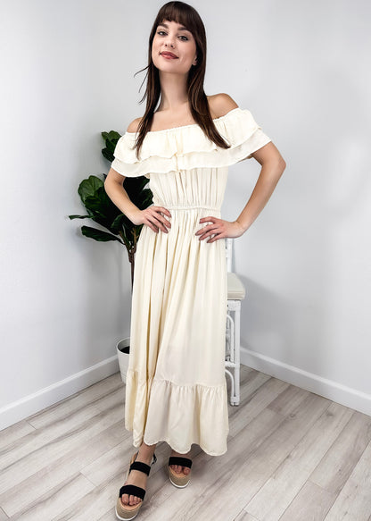Grecian Ruffle Stretch Maxi Long Dress