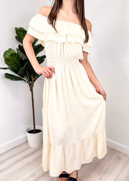 Grecian Ruffle Stretch Maxi Long Dress