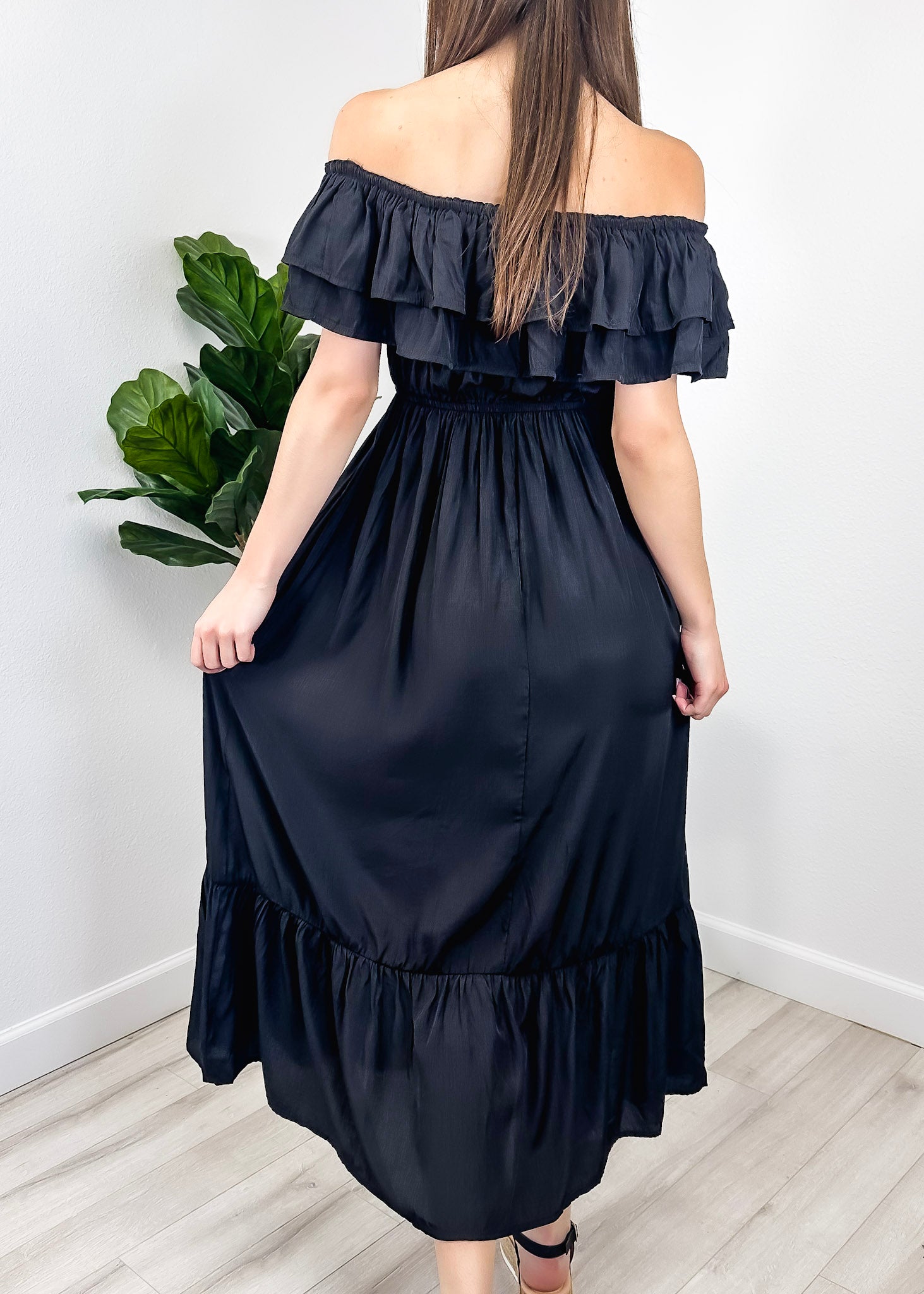 Vestido largo elástico con volantes de estilo griego