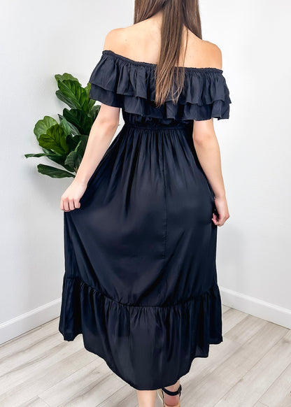 Grecian Ruffle Stretch Maxi Long Dress