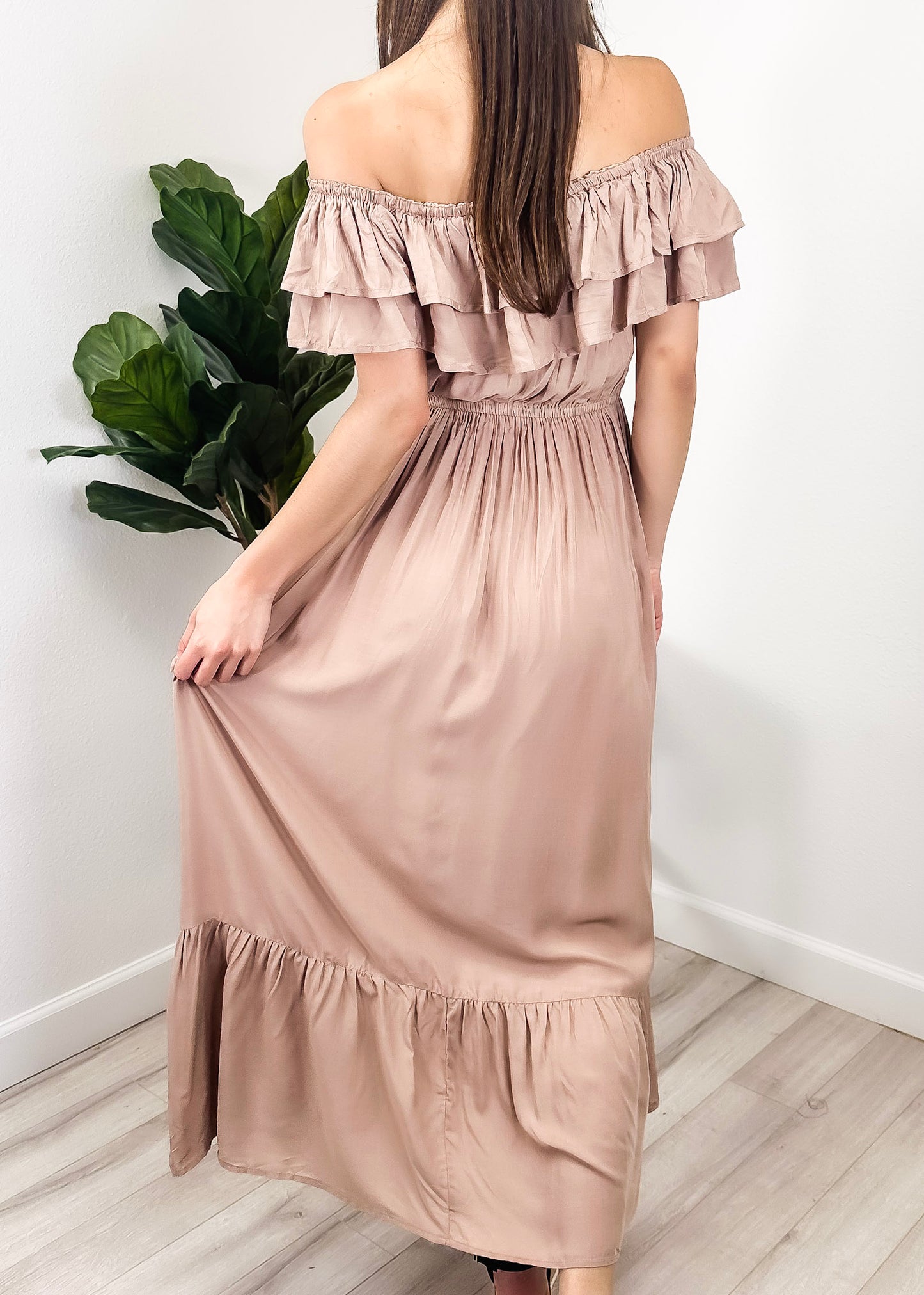 Grecian Ruffle Stretch Maxi Long Dress