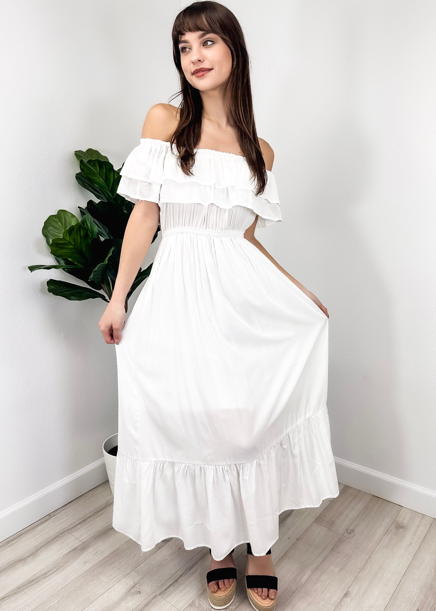 Vestido largo elástico con volantes de estilo griego
